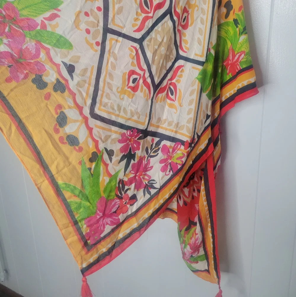 NWT Nine West Ruana Kimono Topper Tassel Trim Open Front Beach Swimsuit Cover OS - Picture 7 of 12